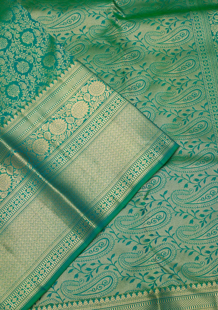Rama Green Zariwork Pure Silk Saree-Koskii