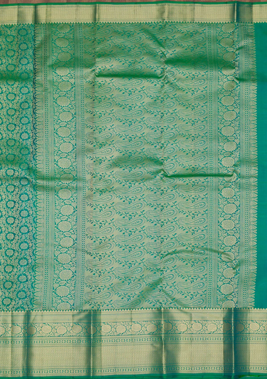 Rama Green Zariwork Pure Silk Saree-Koskii