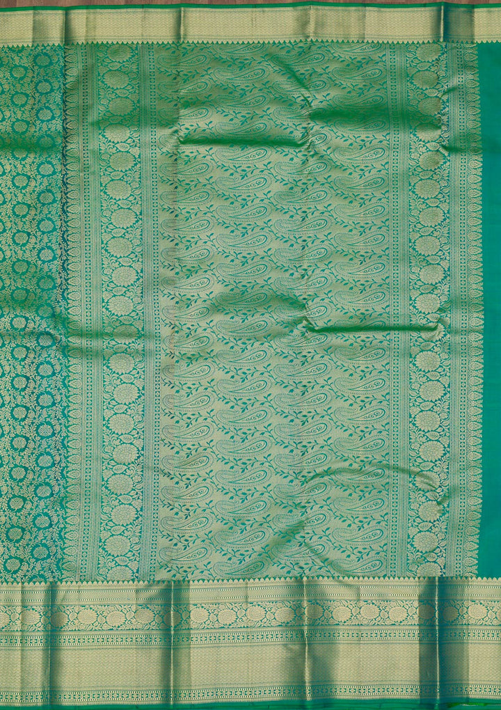 Rama Green Zariwork Pure Silk Saree-Koskii