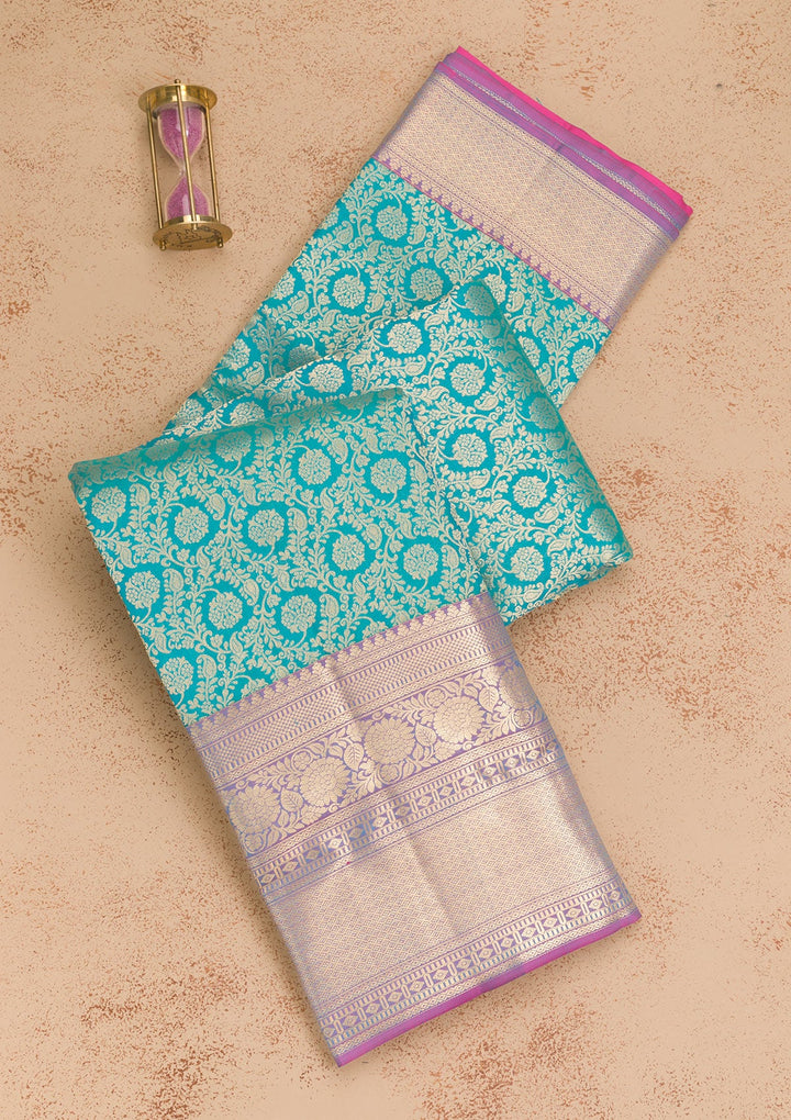 Rama Green Zariwork Pure Silk Saree-Koskii