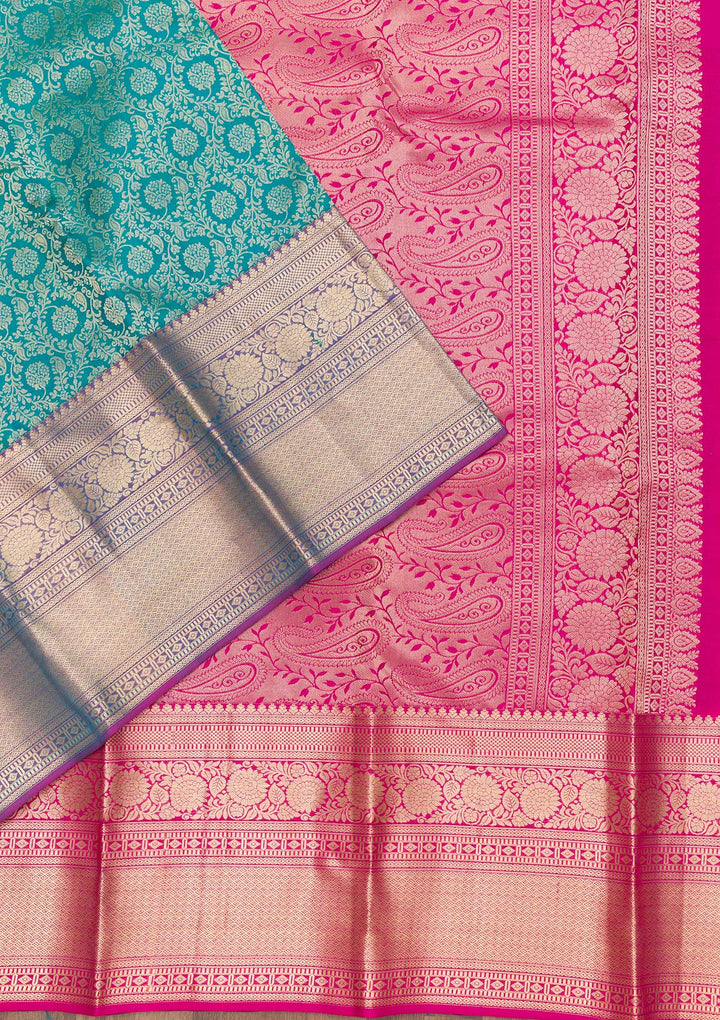 Rama Green Zariwork Pure Silk Saree-Koskii