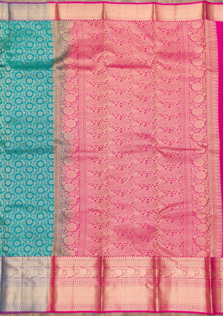 Rama Green Zariwork Pure Silk Saree-Koskii