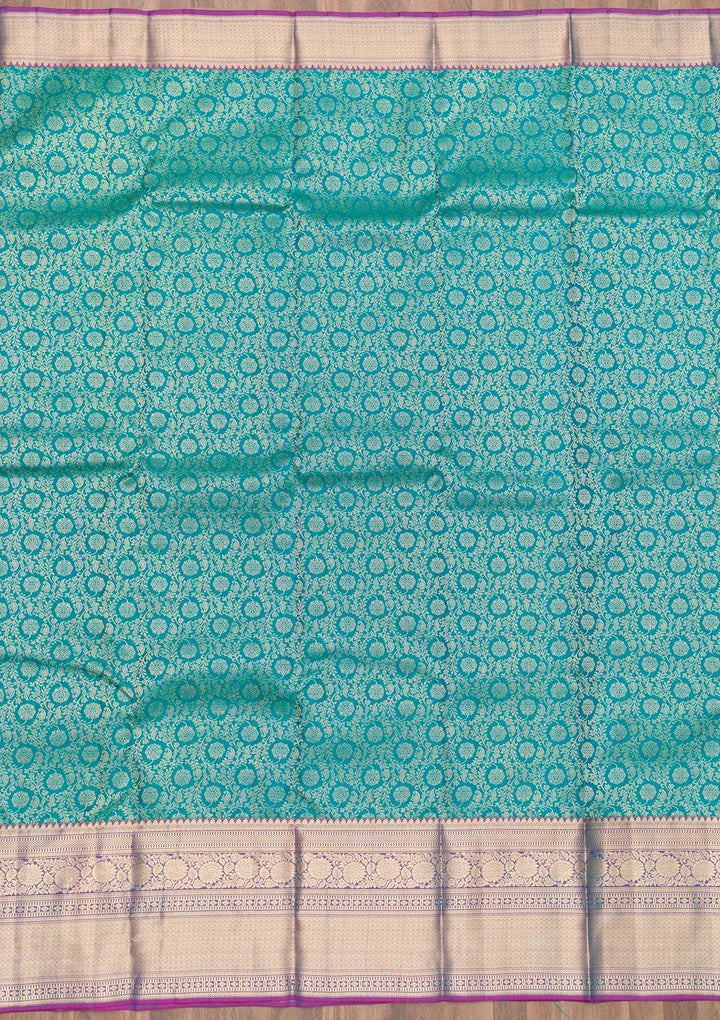 Rama Green Zariwork Pure Silk Saree-Koskii