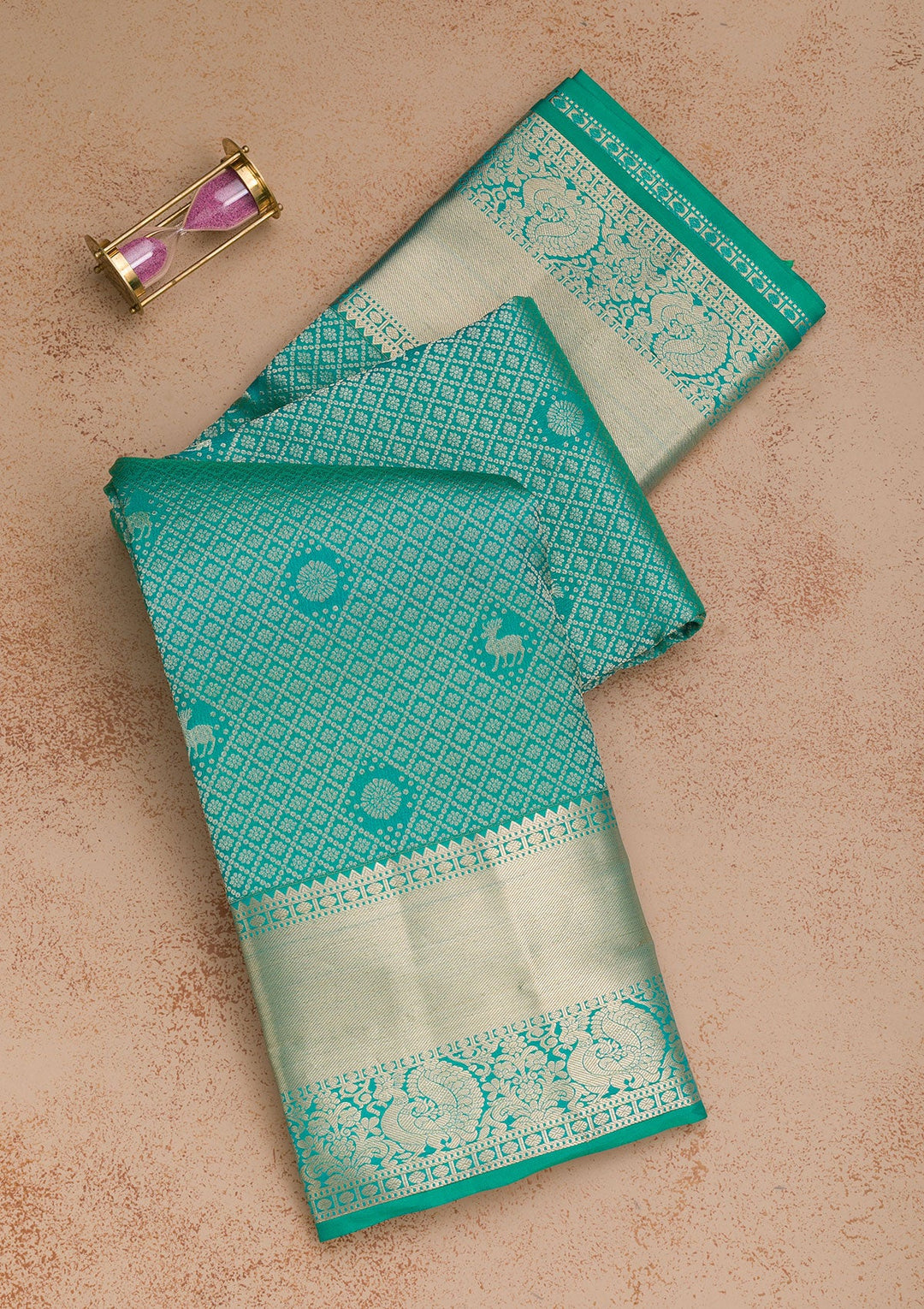 Rama Green Zariwork Pure Silk Saree-Koskii