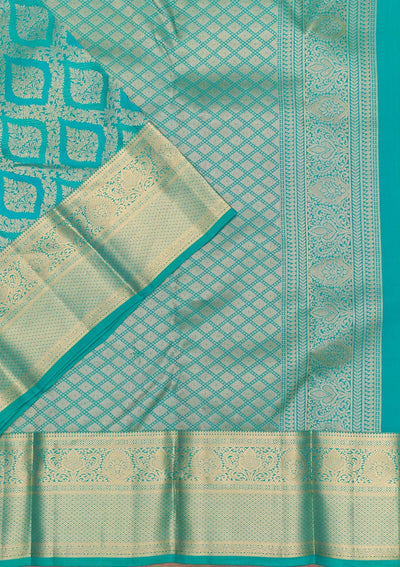 Rama Green Zariwork Pure Silk Saree-Koskii