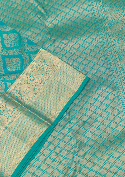 Rama Green Zariwork Pure Silk Saree-Koskii