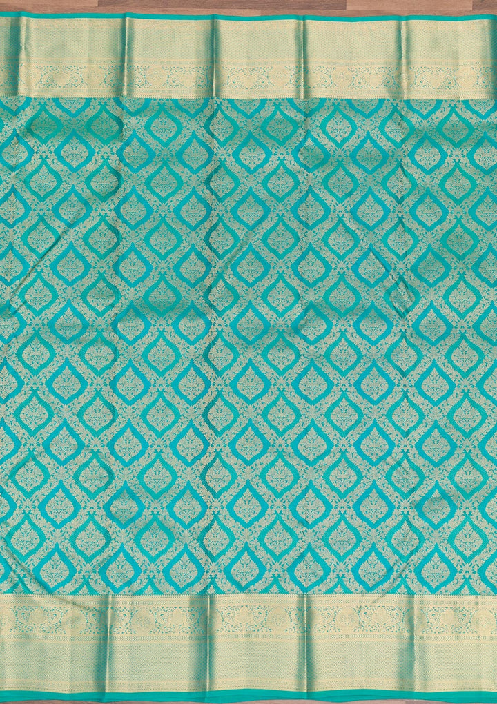 Rama Green Zariwork Pure Silk Saree-Koskii