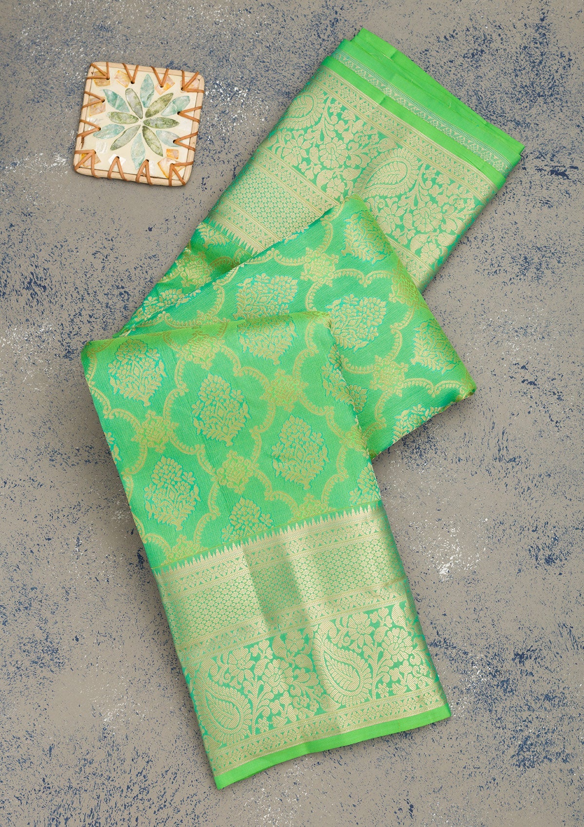 Rama Green Zariwork Pure Silk Saree-Koskii