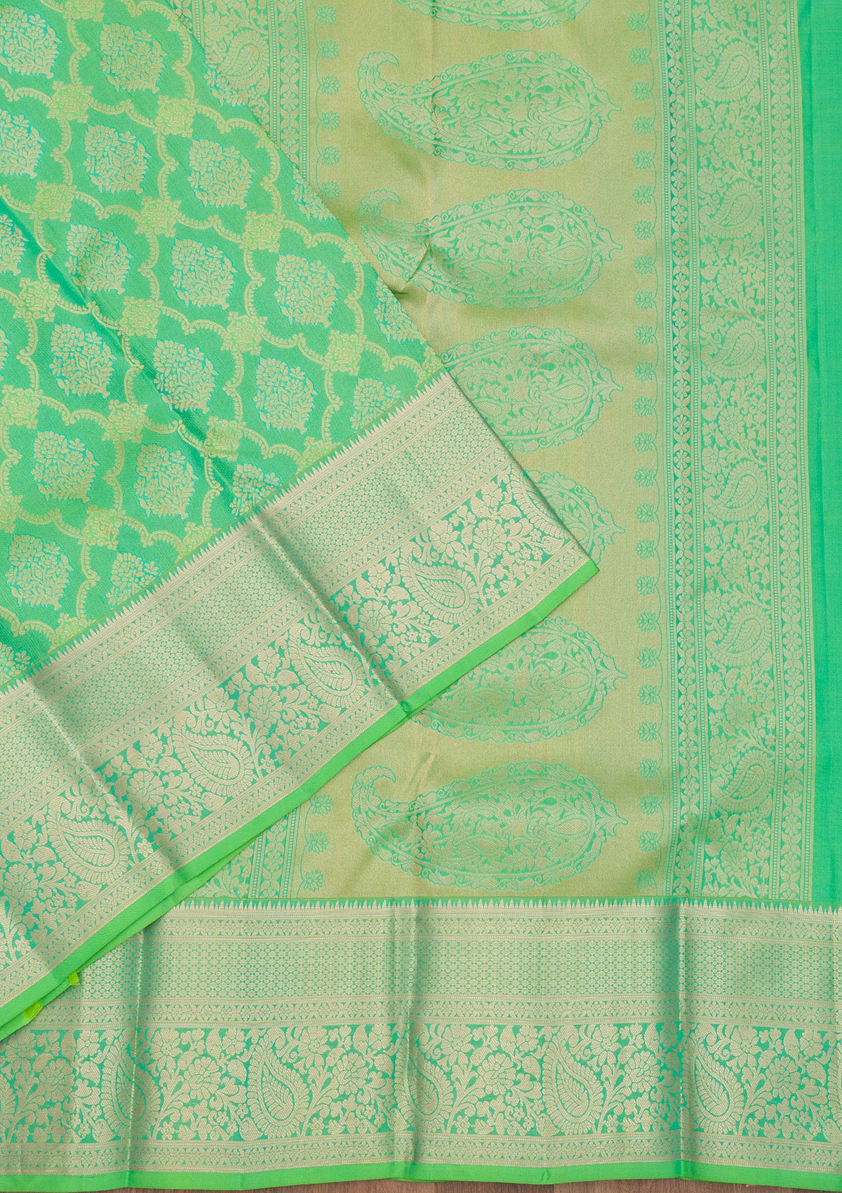 Rama Green Zariwork Pure Silk Saree-Koskii