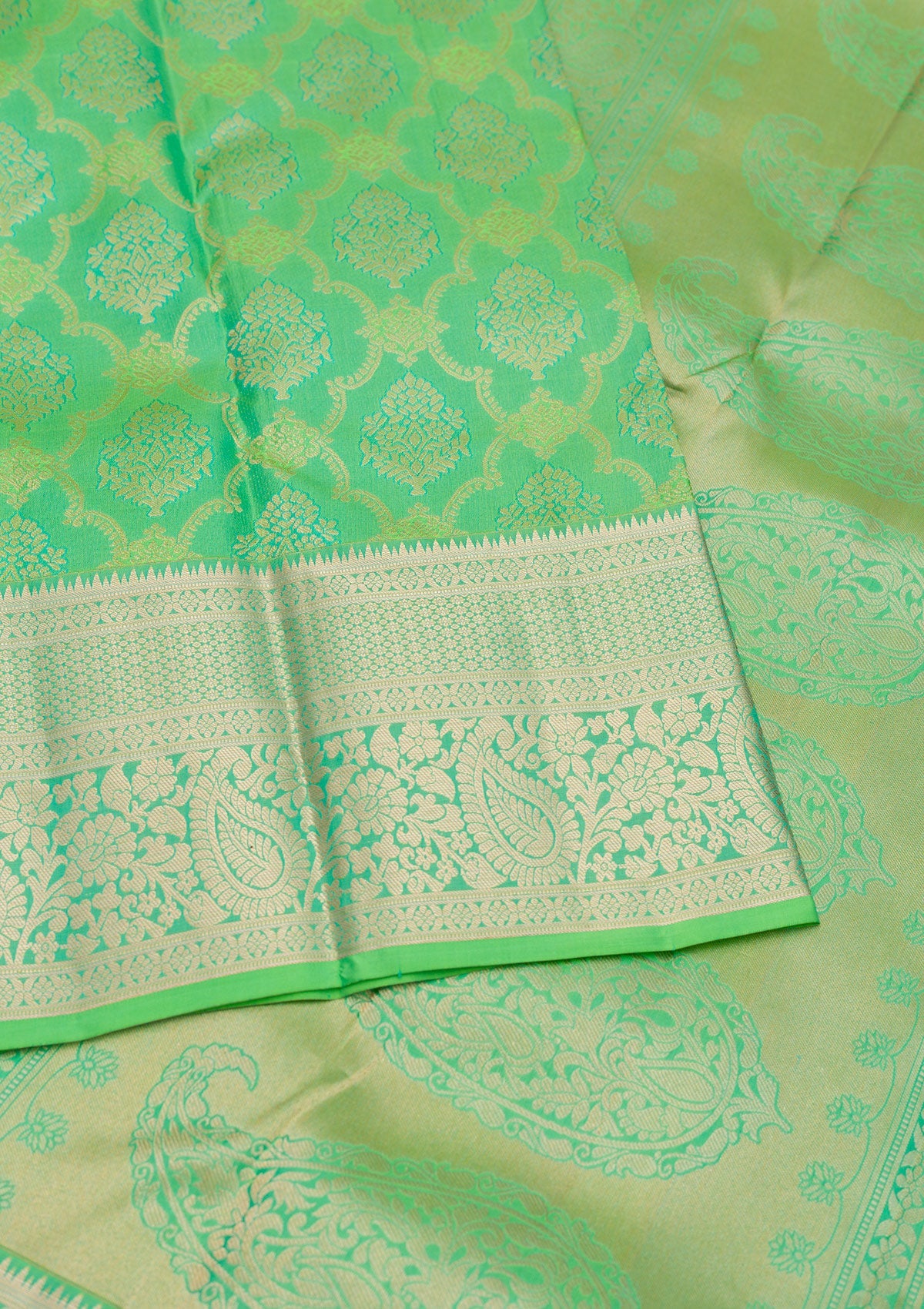 Rama Green Zariwork Pure Silk Saree-Koskii