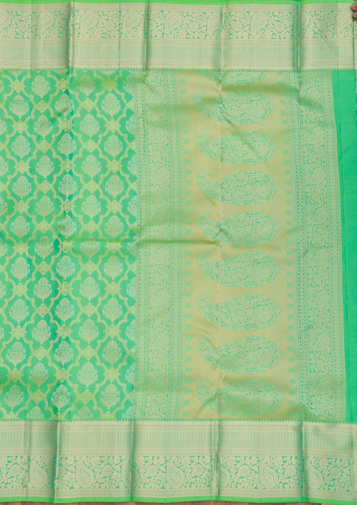 Rama Green Zariwork Pure Silk Saree-Koskii