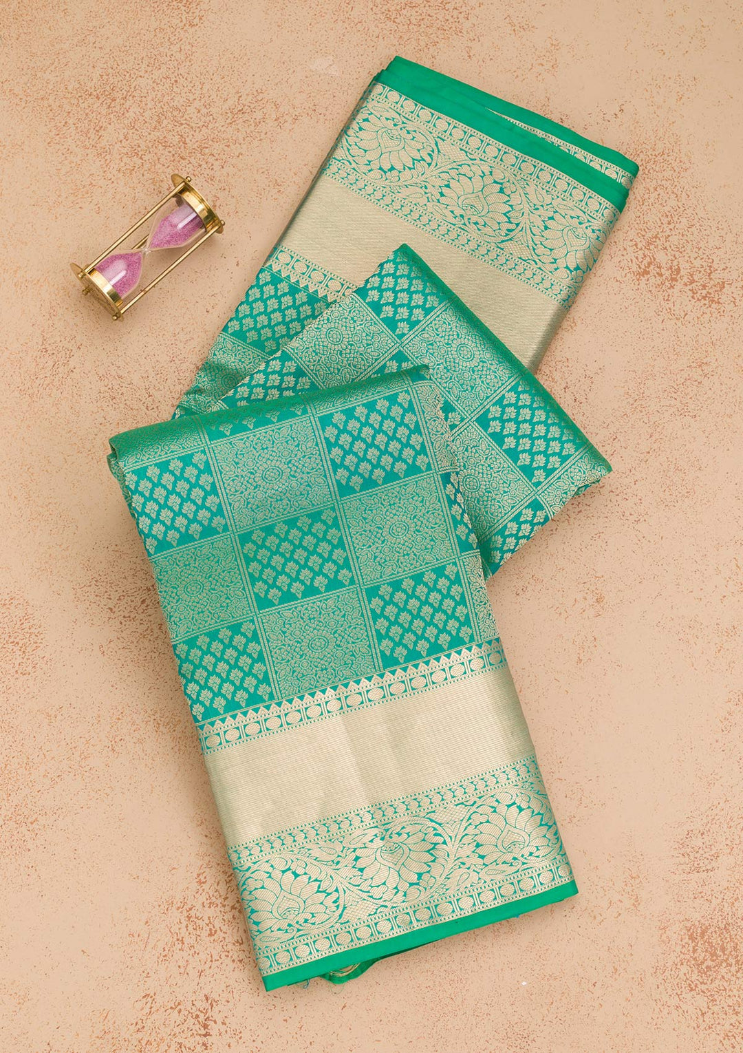 Rama Green Zariwork Pure Silk Saree-Koskii