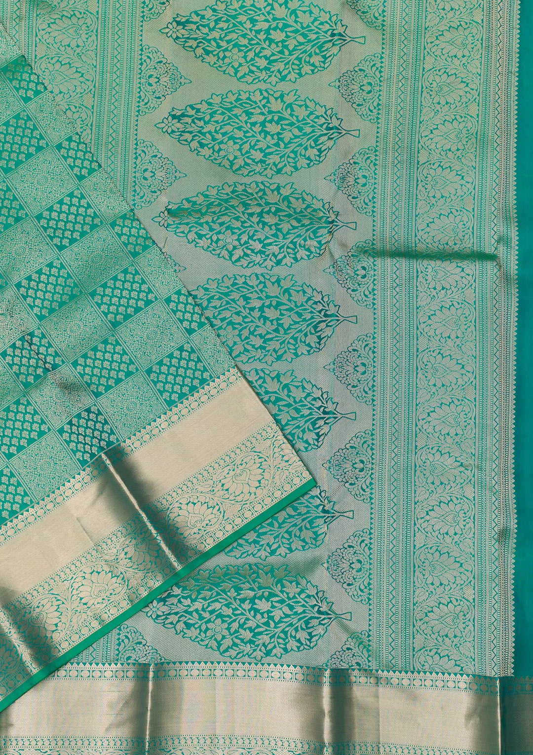 Rama Green Zariwork Pure Silk Saree-Koskii