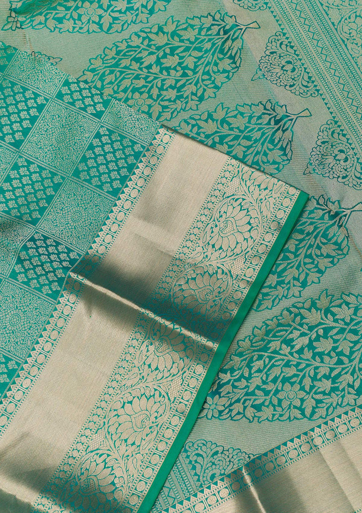 Rama Green Zariwork Pure Silk Saree-Koskii
