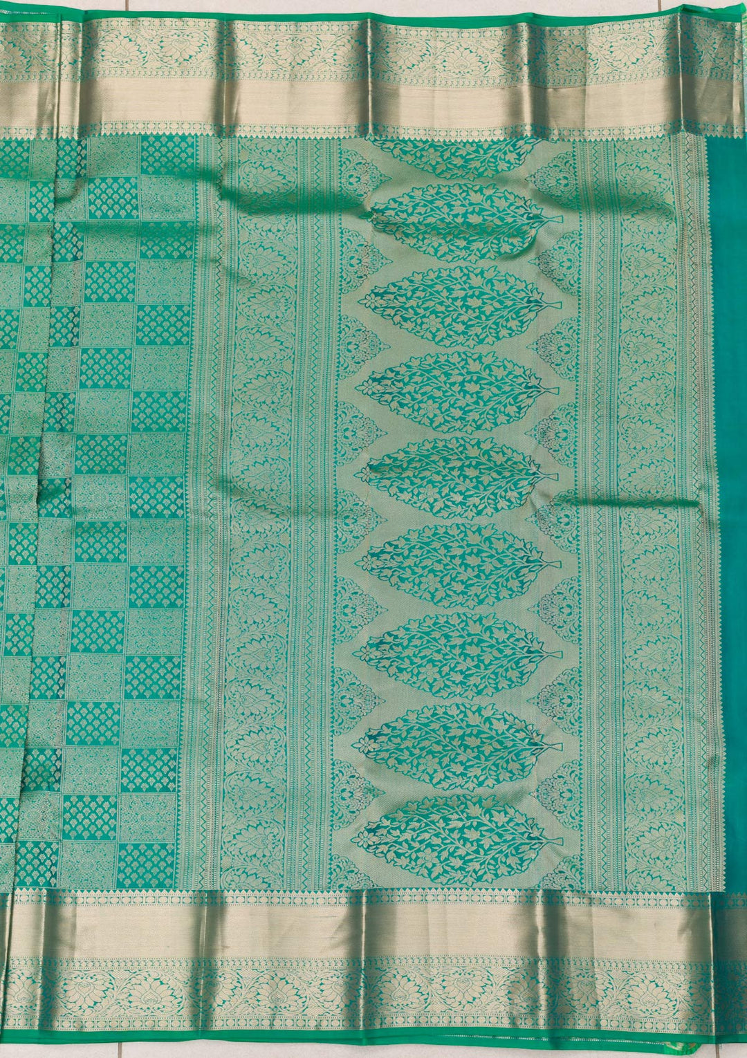 Rama Green Zariwork Pure Silk Saree-Koskii