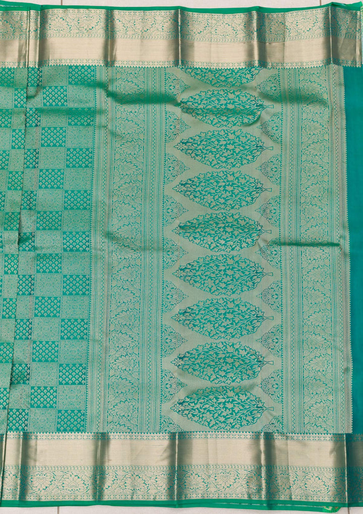 Rama Green Zariwork Pure Silk Saree-Koskii