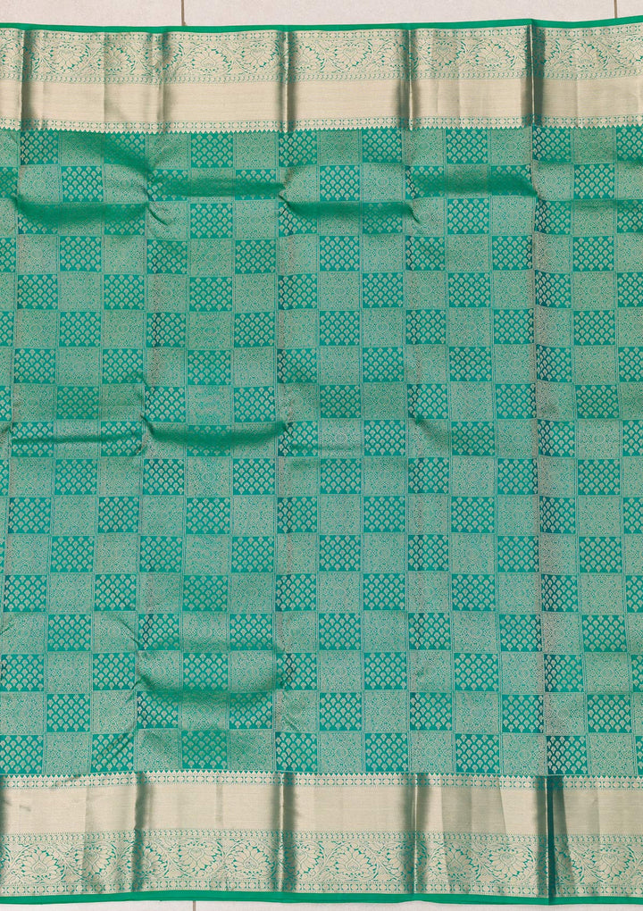 Rama Green Zariwork Pure Silk Saree-Koskii
