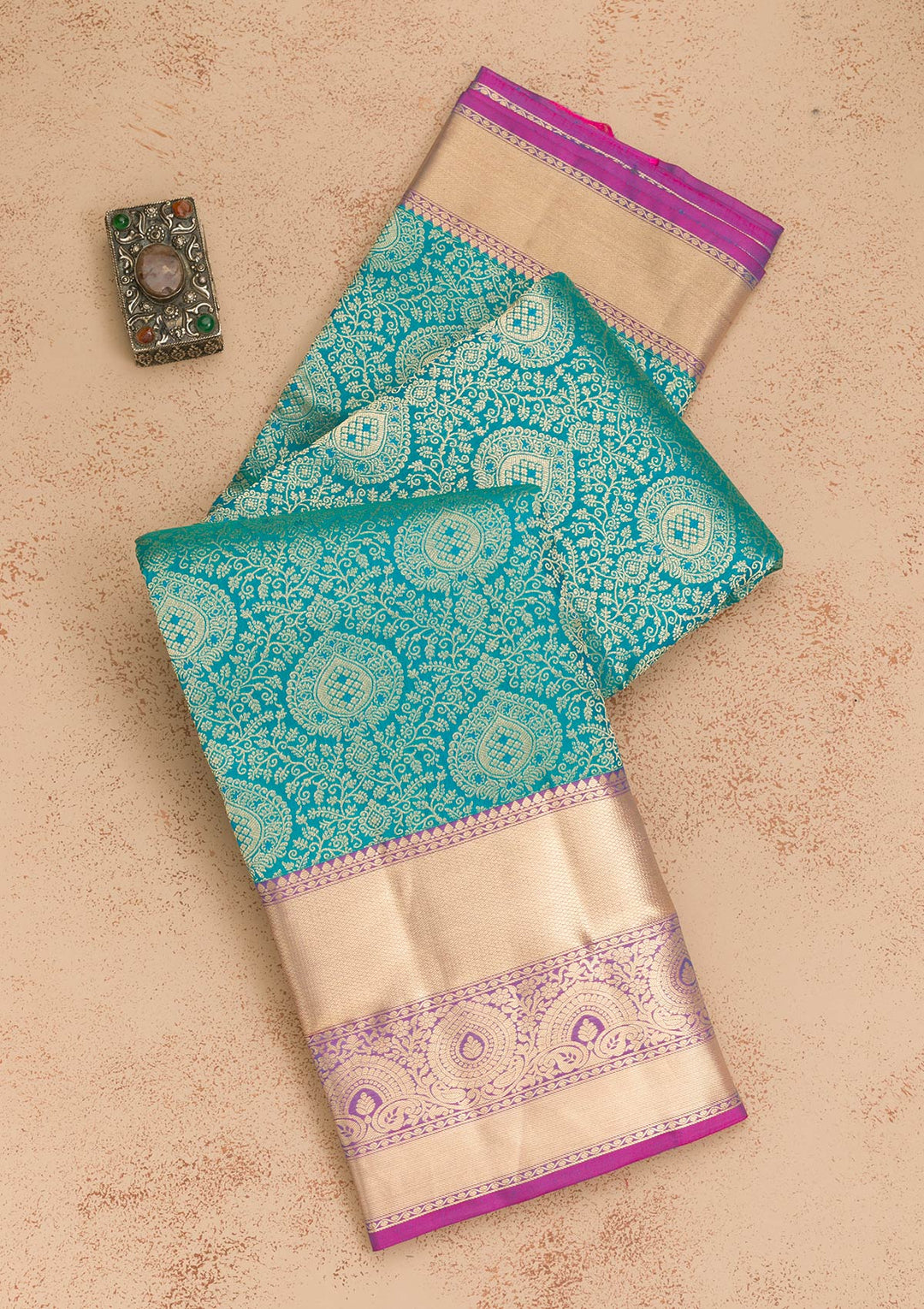 Rama Green Zariwork Pure Silk Saree-Koskii