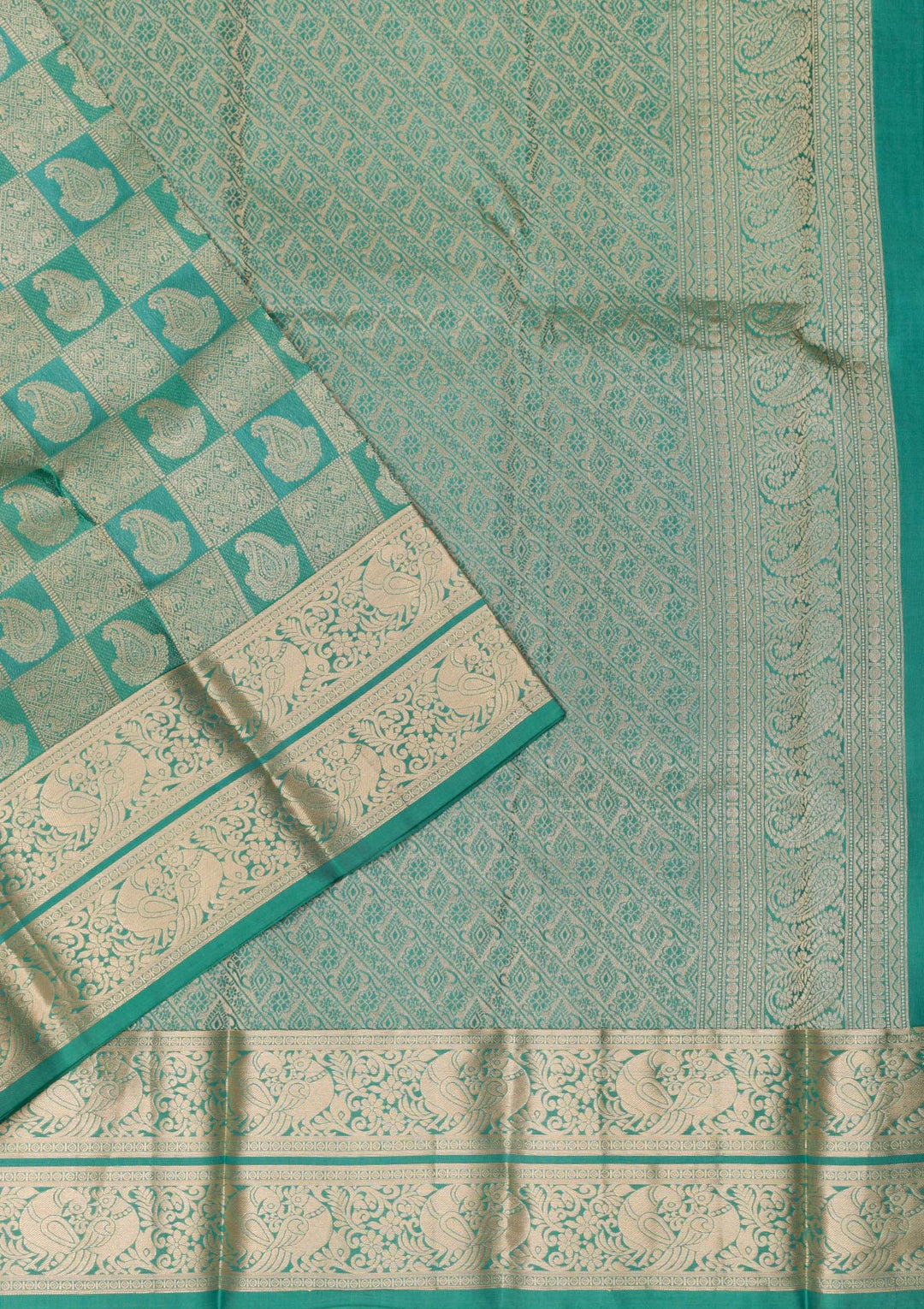 Rama Green Zariwork Pure Silk Saree-Koskii