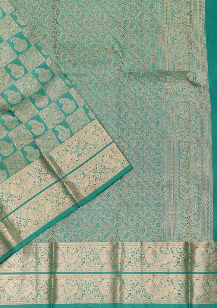 Rama Green Zariwork Pure Silk Saree-Koskii