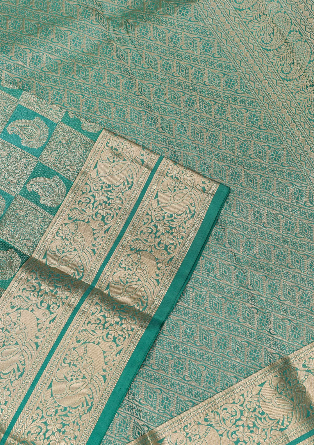 Rama Green Zariwork Pure Silk Saree-Koskii