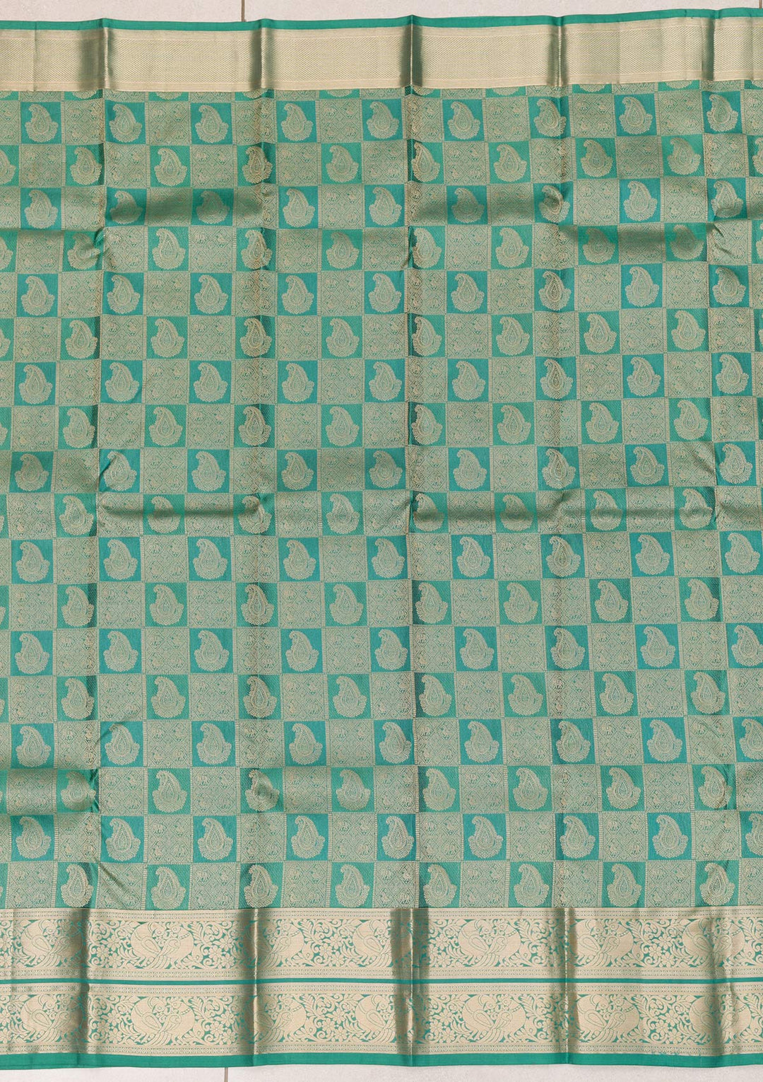 Rama Green Zariwork Pure Silk Saree-Koskii