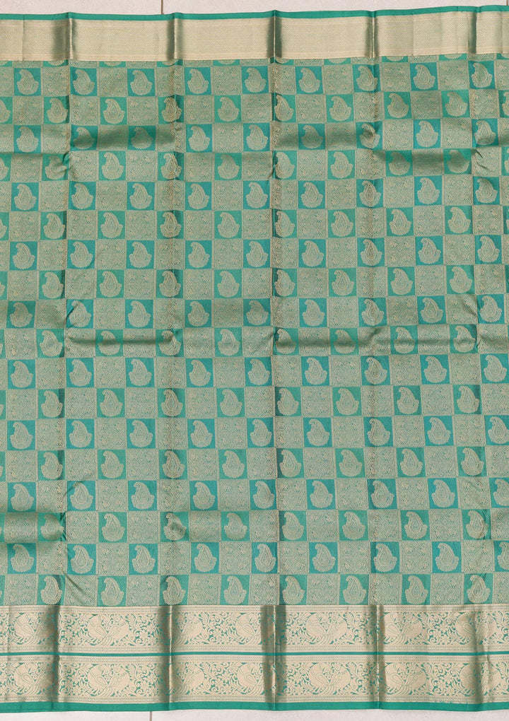 Rama Green Zariwork Pure Silk Saree-Koskii