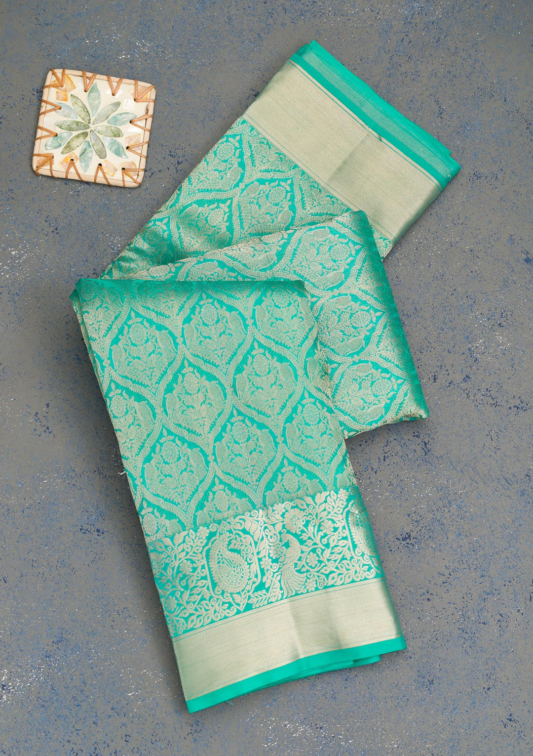 Rama Green Zariwork Pure Silk Saree-Koskii