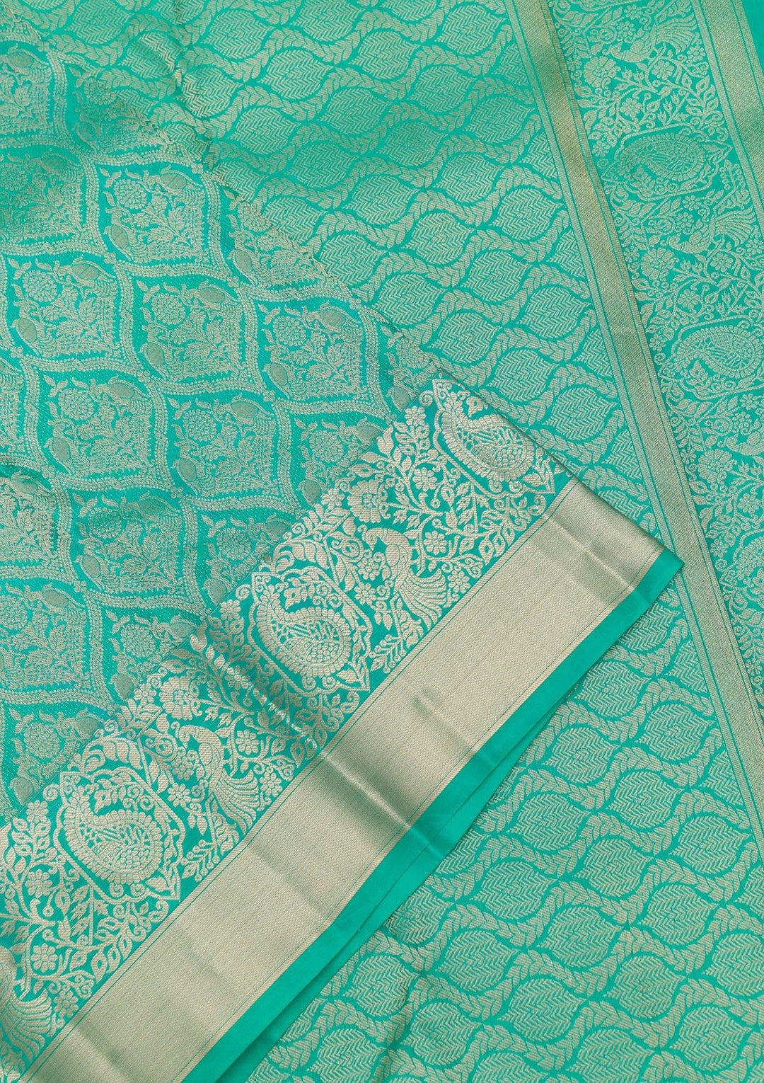 Rama Green Zariwork Pure Silk Saree-Koskii