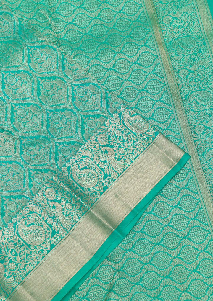 Rama Green Zariwork Pure Silk Saree-Koskii