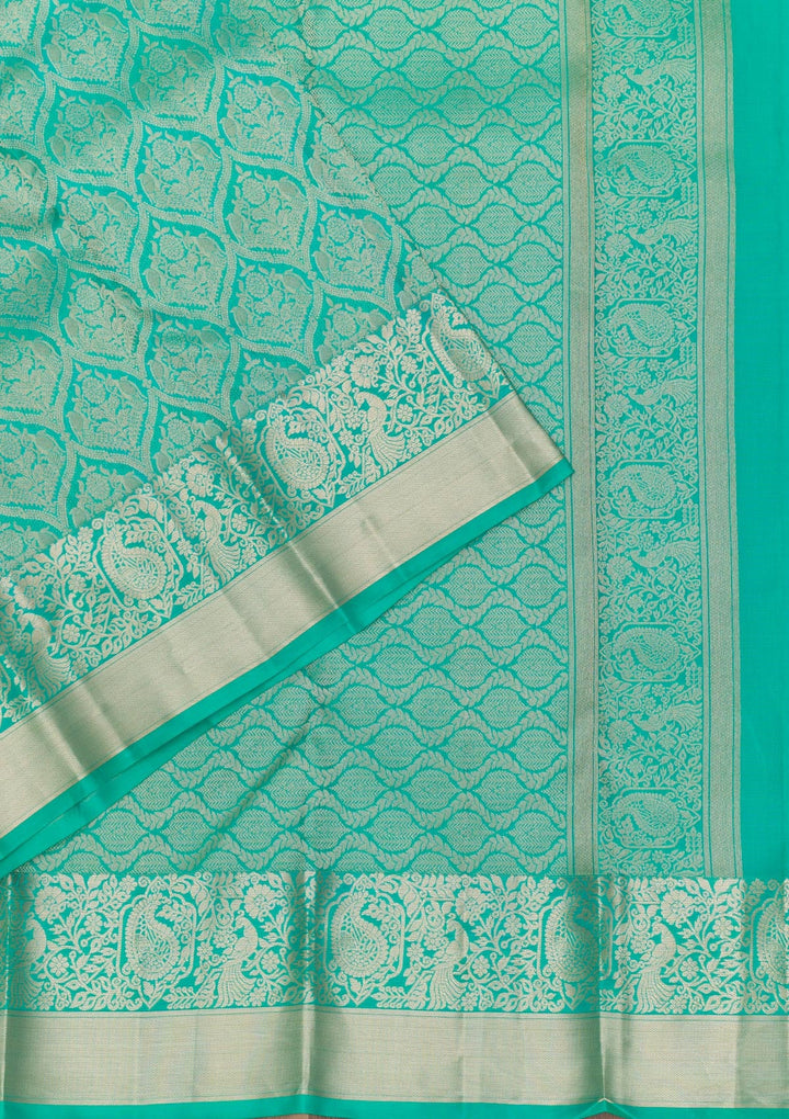 Rama Green Zariwork Pure Silk Saree-Koskii