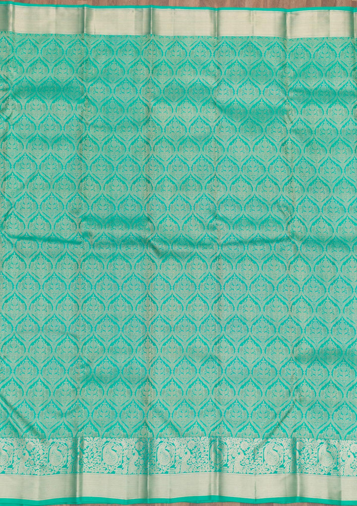 Rama Green Zariwork Pure Silk Saree-Koskii
