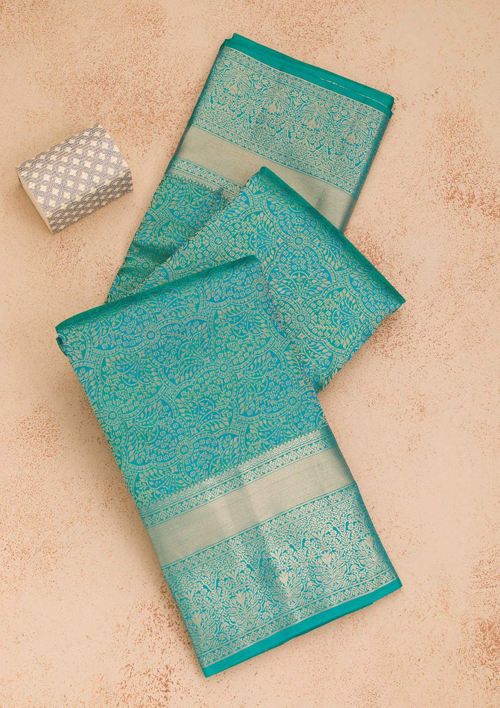 Rama Green Zariwork Pure Silk Saree-Koskii