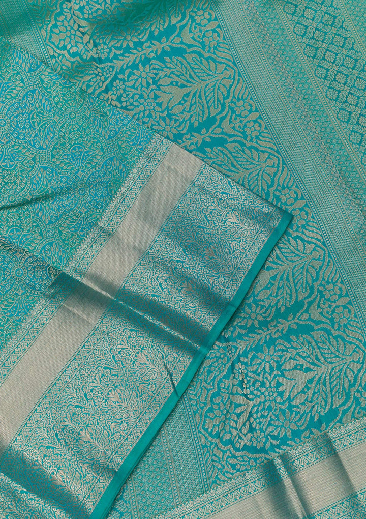 Rama Green Zariwork Pure Silk Saree-Koskii