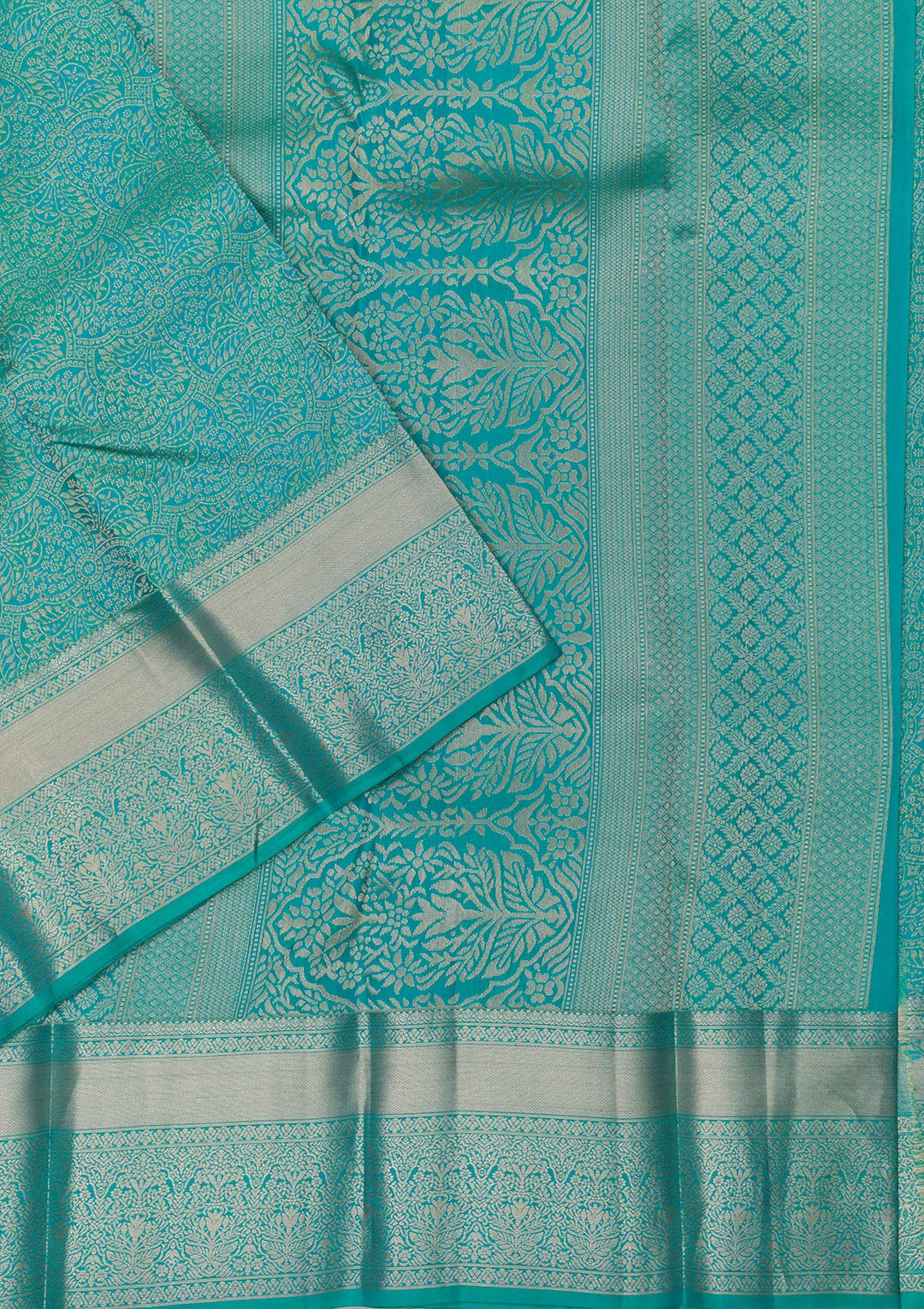 Rama Green Zariwork Pure Silk Saree-Koskii