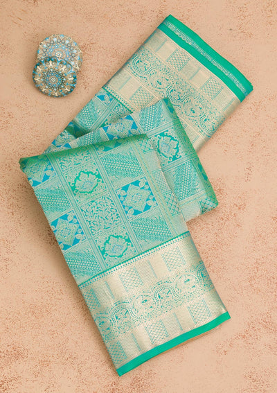 Rama Green Zariwork Pure Silk Saree-Koskii