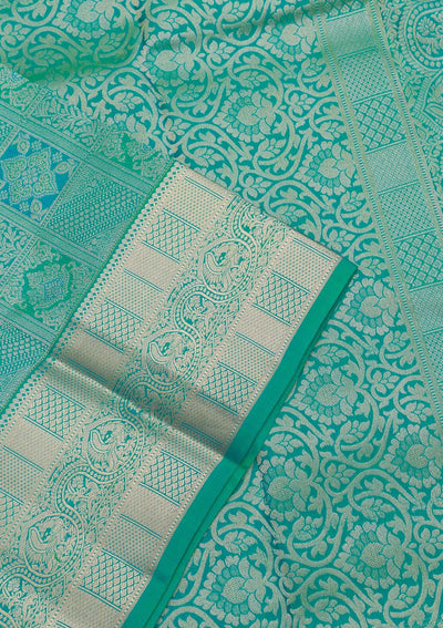 Rama Green Zariwork Pure Silk Saree-Koskii