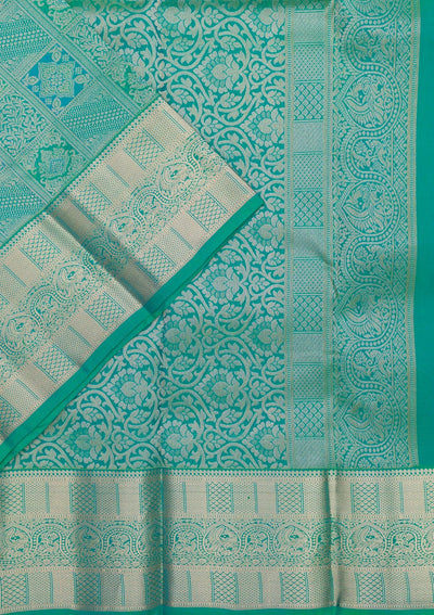 Rama Green Zariwork Pure Silk Saree-Koskii