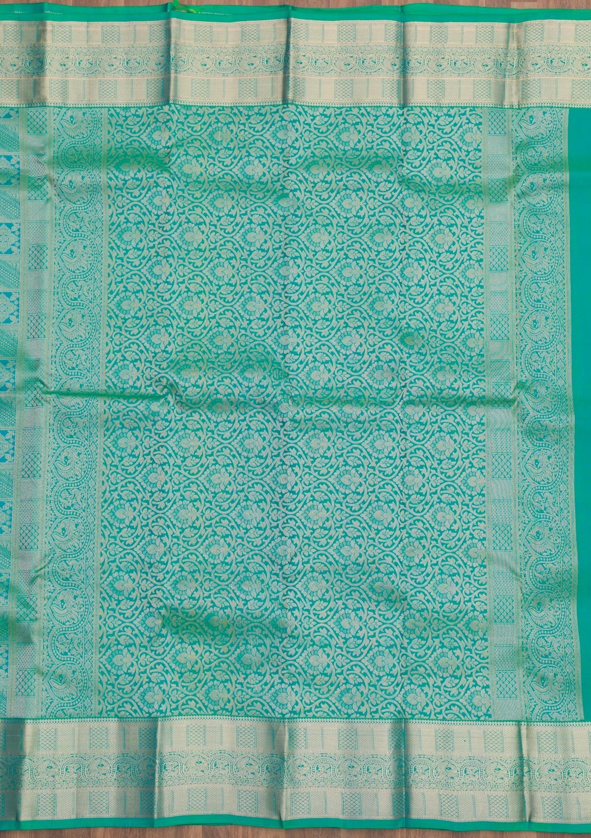 Rama Green Zariwork Pure Silk Saree-Koskii