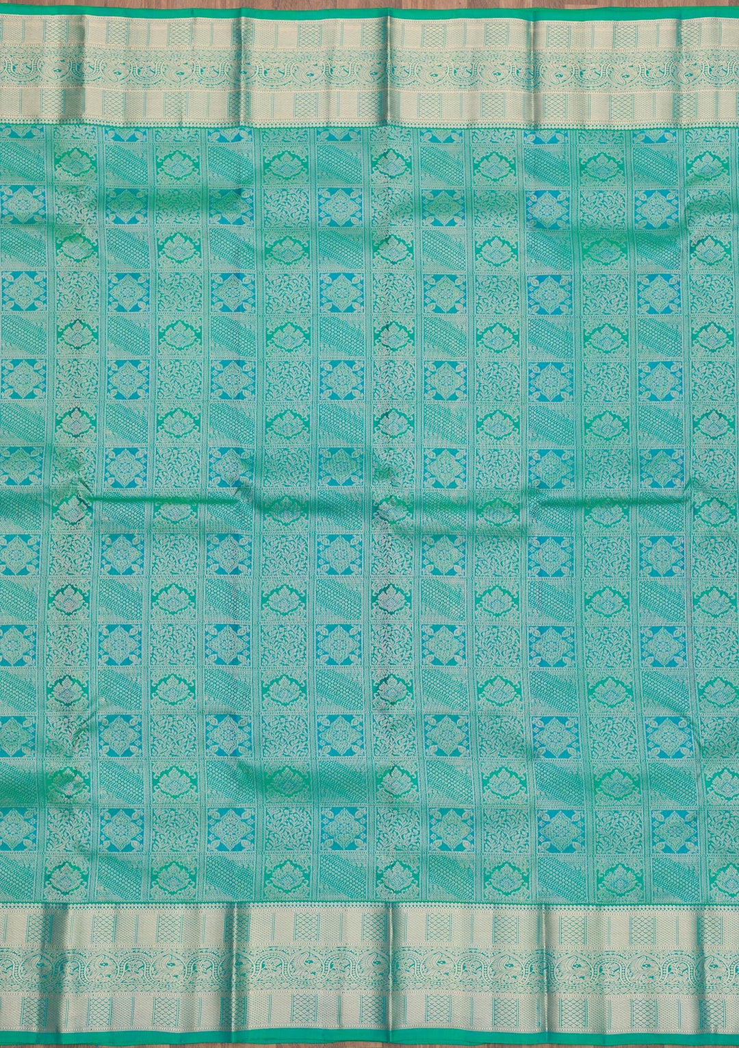 Rama Green Zariwork Pure Silk Saree-Koskii