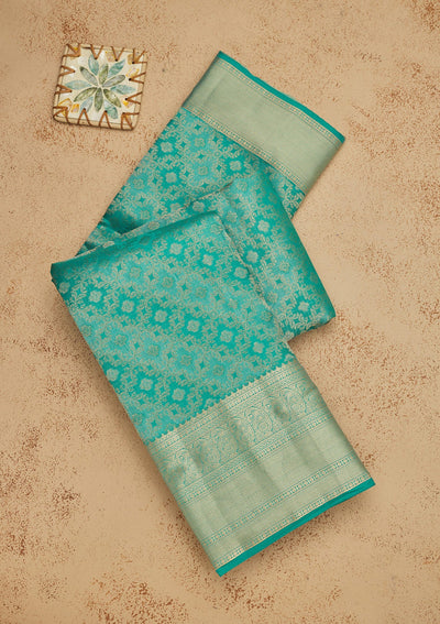 Rama Green Zariwork Pure Silk Saree-Koskii