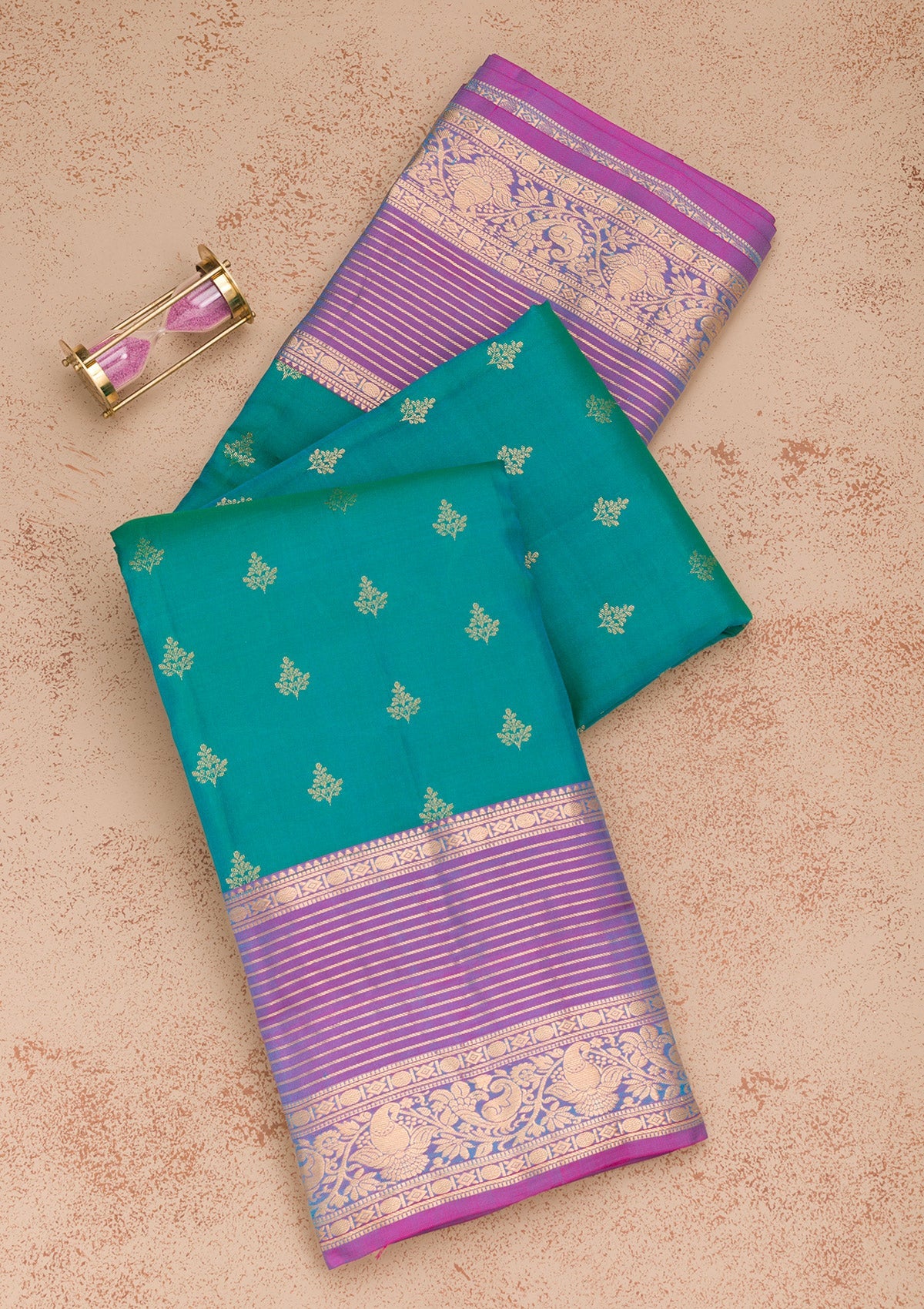 Rama Green Zariwork Pure Silk Saree-Koskii