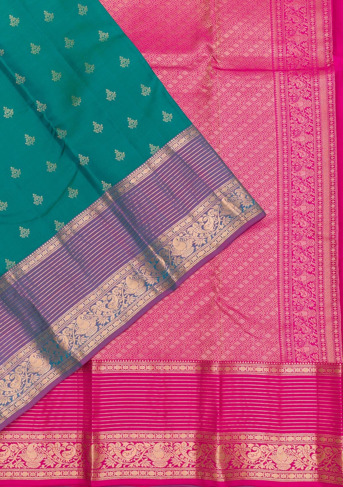 Rama Green Zariwork Pure Silk Saree-Koskii