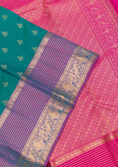 Rama Green Zariwork Pure Silk Saree-Koskii