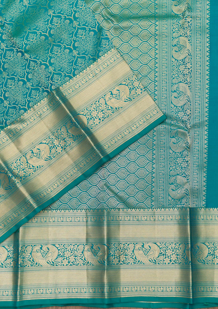 Rama Green Zariwork Pure Silk Saree-Koskii