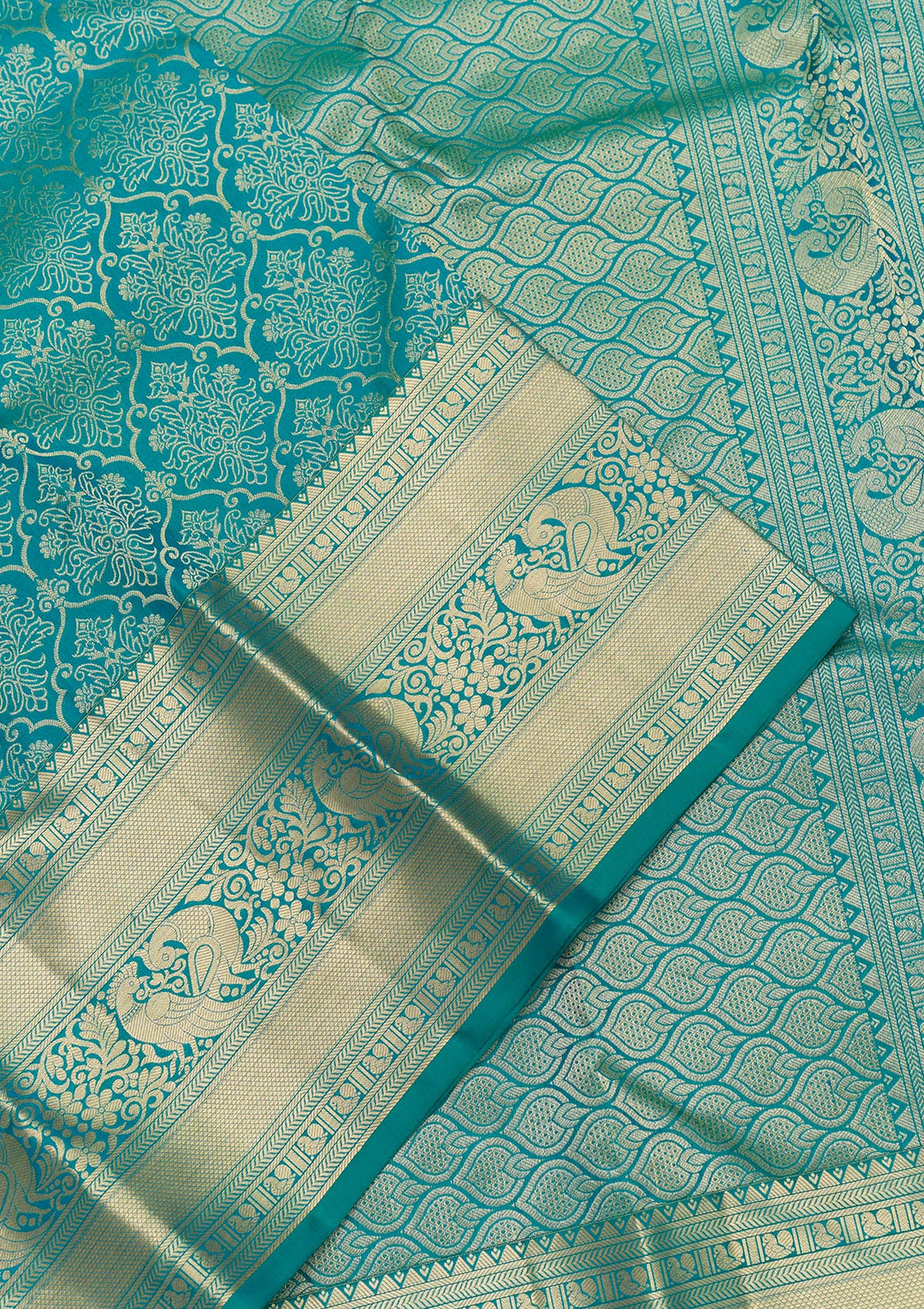 Rama Green Zariwork Pure Silk Saree-Koskii