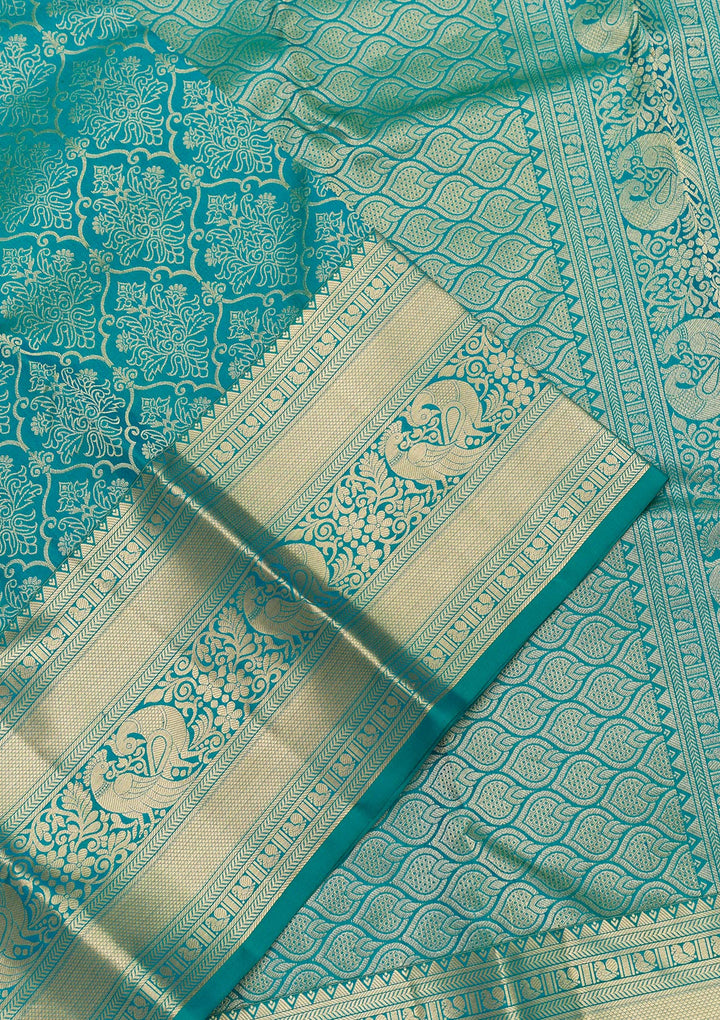 Rama Green Zariwork Pure Silk Saree-Koskii