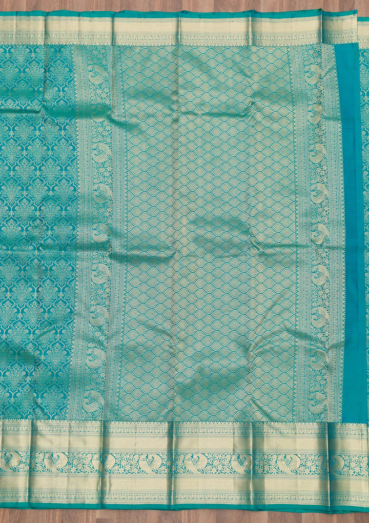 Rama Green Zariwork Pure Silk Saree-Koskii