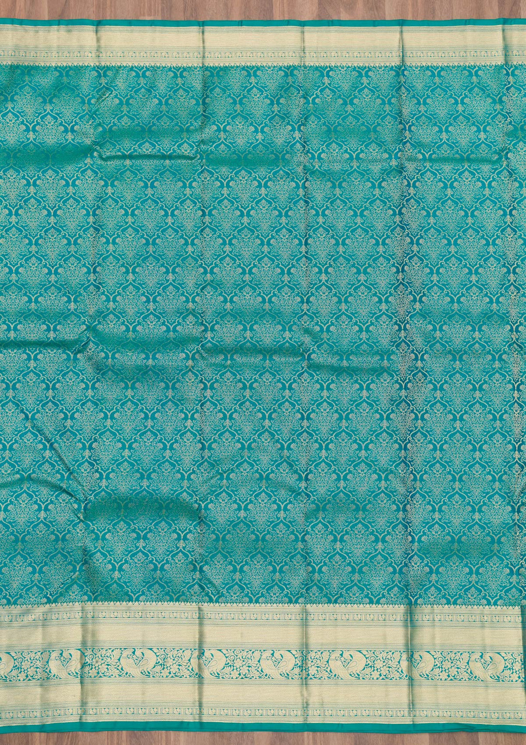 Rama Green Zariwork Pure Silk Saree-Koskii