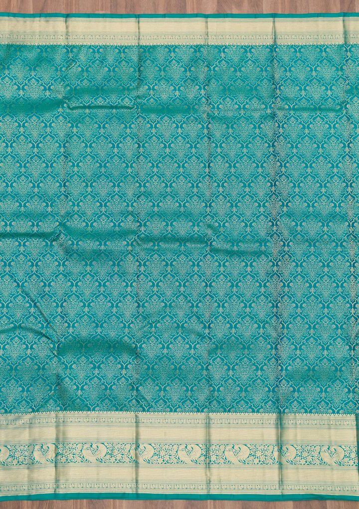 Rama Green Zariwork Pure Silk Saree-Koskii